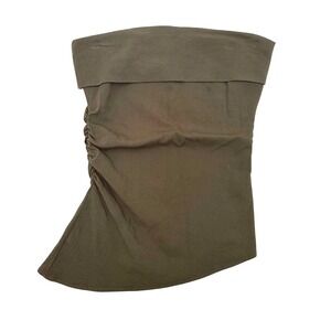 Mango Strapless Ruched Tube Top Brown Foldover Neckline Side Zip Size XS
